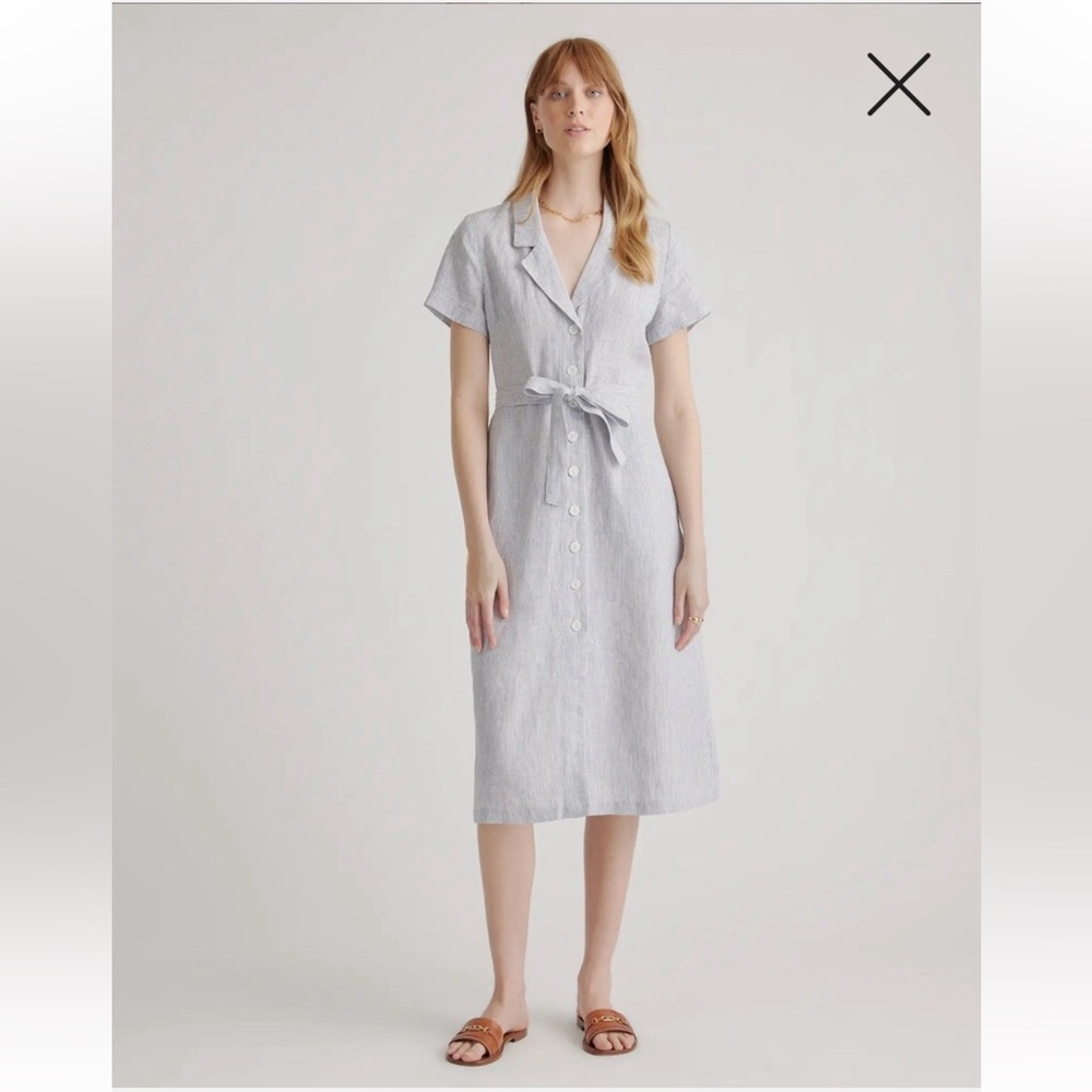Quince 100% European Linen Button Front Dress, Small Like New